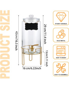Dispensador de Bebidas FUREEY 3.785L Vidrio con Grifo Inoxidable 2