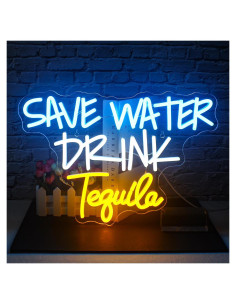 Letrero Neón Ahorra Agua Bebe Tequila FAXFSIGN 30x42cm