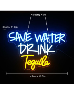 Letrero Neón Ahorra Agua Bebe Tequila FAXFSIGN 30x42cm 2