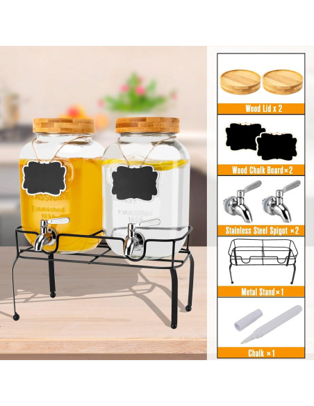 Dispensador de Bebidas de Vidrio MAHOOMMAKH 3.78L con Soporte