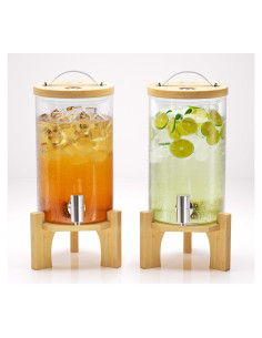 Dispensador de Bebidas de Vidrio VOVUVK 4.54L con Soporte de Bambú