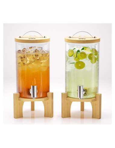 Dispensador de Bebidas de Vidrio VOVUVK 4.54L con Soporte de Bambú
