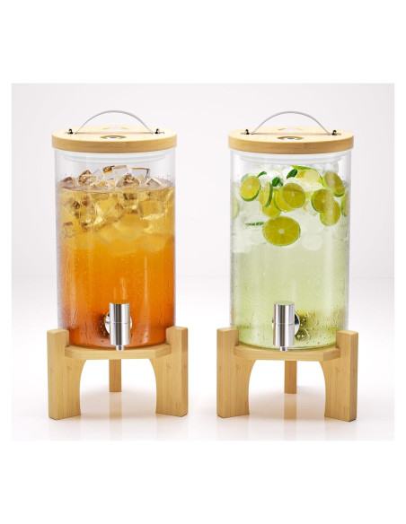 Dispensador de Bebidas de Vidrio VOVUVK 4.54L con Soporte de Bambú