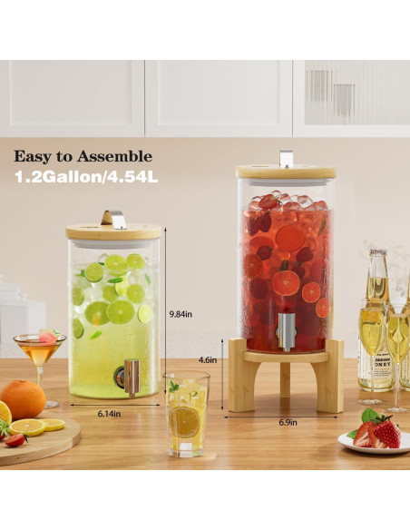 Dispensador de Bebidas de Vidrio VOVUVK 4.54L con Soporte de Bambú