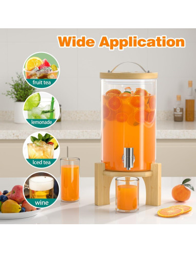 Dispensador de Bebidas de Vidrio VOVUVK 4.54L con Soporte de Bambú