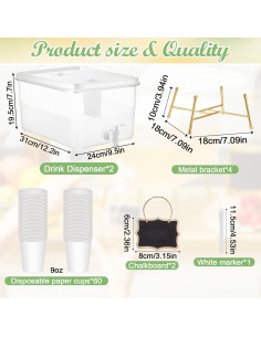 Paquete 2 Dispensadores de Bebidas 13L Sunnychicc con 60 Vasos 2