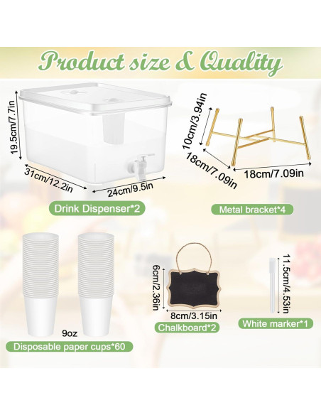Paquete 2 Dispensadores de Bebidas 13L Sunnychicc con 60 Vasos