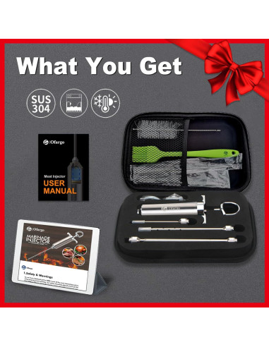 Jeringa de Inyección de Carne Ofargo 2 oz con 4 Agujas y Estuche