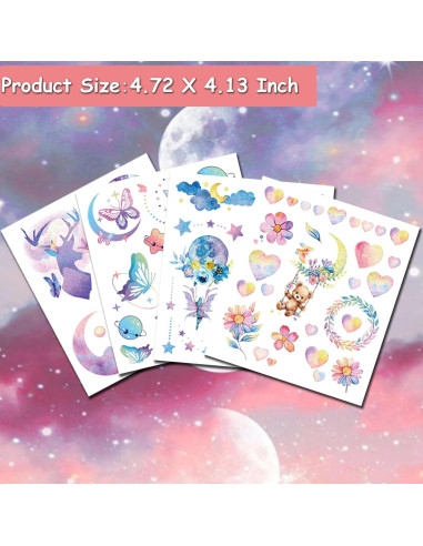 Tatuajes Temporales Brillantes Hohamn - 12 Hojas Mariposa Luna