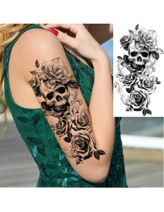 10 Hojas Tatuajes Temporales Calaveras y Flores Briyhose 2