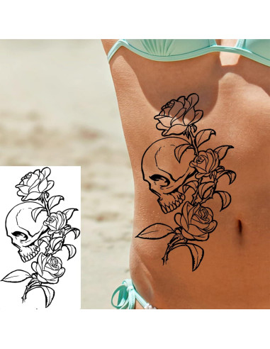 10 Hojas Tatuajes Temporales Calaveras y Flores Briyhose