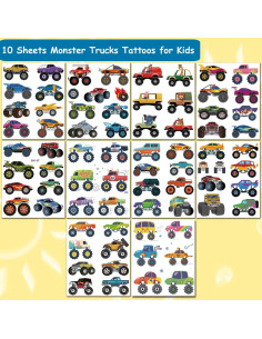 Tatuajes Temporales Monster Truck CHARLENT - 10 Hojas, 76 Diseños 2