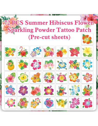 Tatuajes Temporales de Hibisco HOWAF - 72 Piezas Brillantes