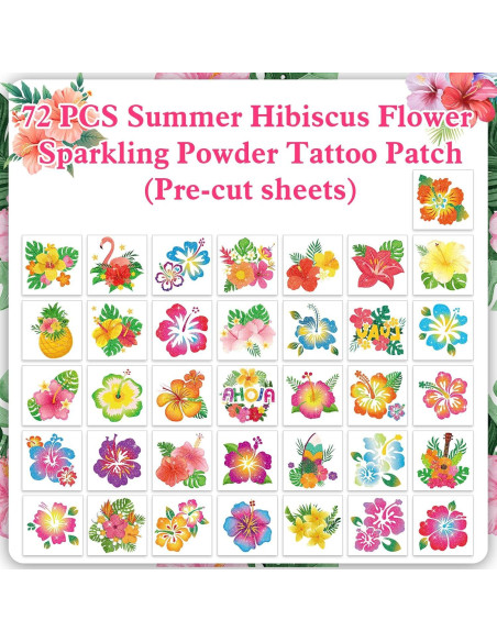 Tatuajes Temporales de Hibisco HOWAF - 72 Piezas Brillantes