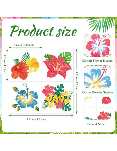 Tatuajes Temporales de Hibisco HOWAF - 72 Piezas Brillantes