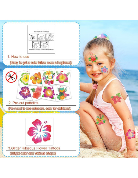 Tatuajes Temporales de Hibisco HOWAF - 72 Piezas Brillantes