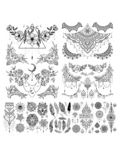 Tatuajes Temporales Glaryyears 8 Hojas Diseño Floral Grande