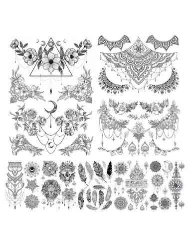 Tatuajes Temporales Glaryyears 8 Hojas Diseño Floral Grande