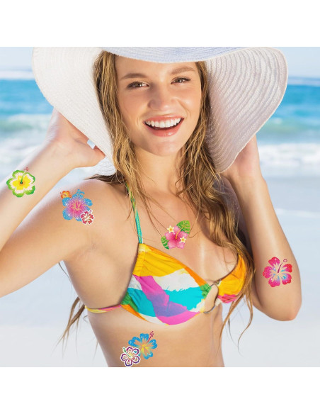 Tatuajes Temporales de Hibisco HOWAF - 72 Piezas Brillantes