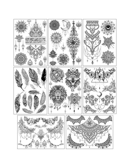 Tatuajes Temporales Glaryyears 8 Hojas Diseño Floral Grande