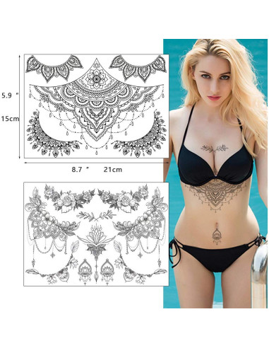 Tatuajes Temporales Glaryyears 8 Hojas Diseño Floral Grande