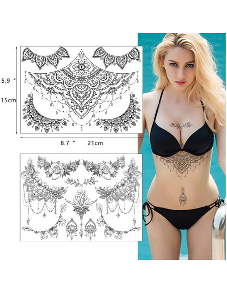 Tatuajes Temporales Glaryyears 8 Hojas Diseño Floral Grande