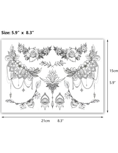Tatuajes Temporales Glaryyears 8 Hojas Diseño Floral Grande