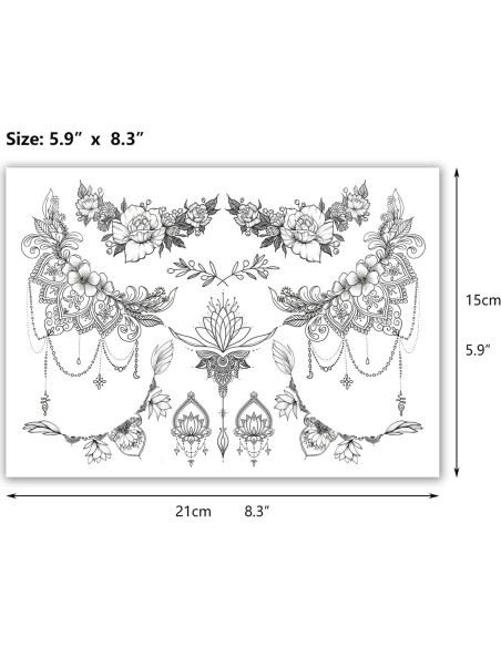 Tatuajes Temporales Glaryyears 8 Hojas Diseño Floral Grande