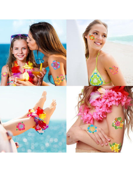 Tatuajes Temporales de Hibisco HOWAF - 72 Piezas Brillantes