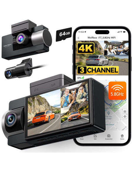 Cámara de Salpicadero 4K WOLFBOX i17 + Kit de Cableado Duro