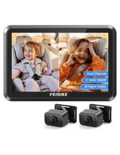Cámara de Coche para Bebé FEISIKE 5" Doble Canal 1080P IR