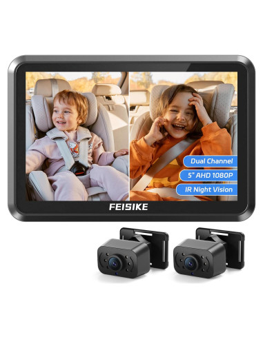 Cámara de Coche para Bebé FEISIKE 5" Doble Canal 1080P IR