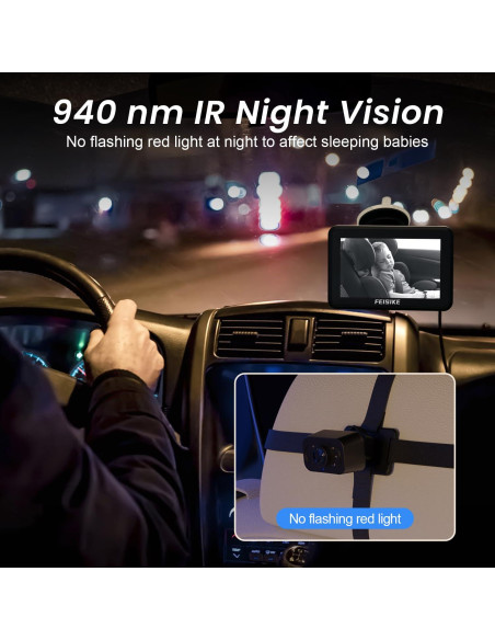 Cámara de Coche para Bebé FEISIKE 5" Doble Canal 1080P IR