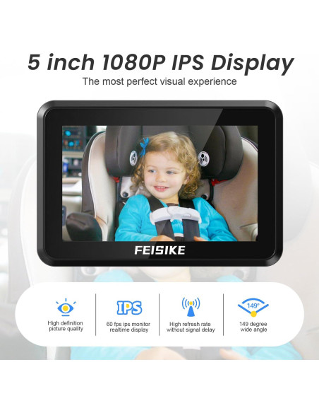 Cámara de Coche para Bebé FEISIKE 5" Doble Canal 1080P IR