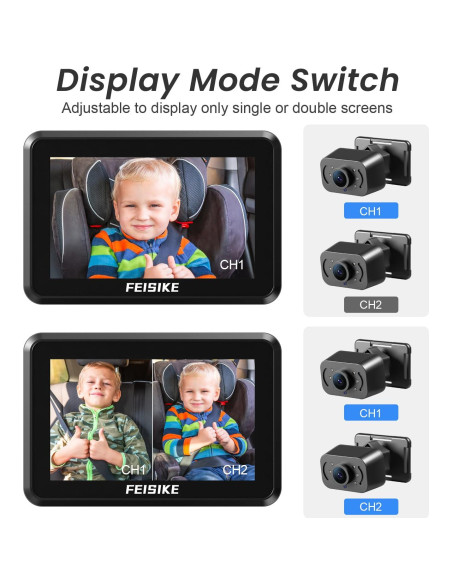 Cámara de Coche para Bebé FEISIKE 5" Doble Canal 1080P IR