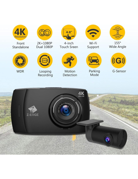 Cámara de tablero Z-Edge T4 Dual 4K 2K+1080P WiFi