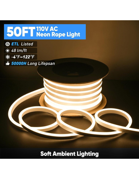 Tira de Neón LED KANAYA 15M Cálido Blanco 2800K IP65