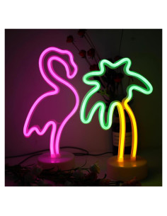 2 Paquetes Luces de Neón Flamenco y Palma ENUOLI LED USB