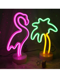 2 Paquetes Luces de Neón Flamenco y Palma ENUOLI LED USB 2