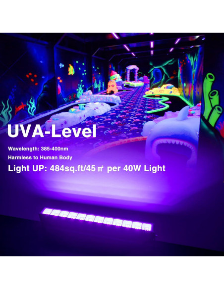 Barra de Luz Negra 40W Atfoyer 4PCS, Ilumina 44.9 m