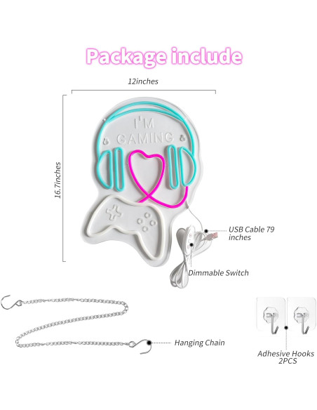 Luz de Neón Gamer LED Regulable 42.4x30.5cm nesighon