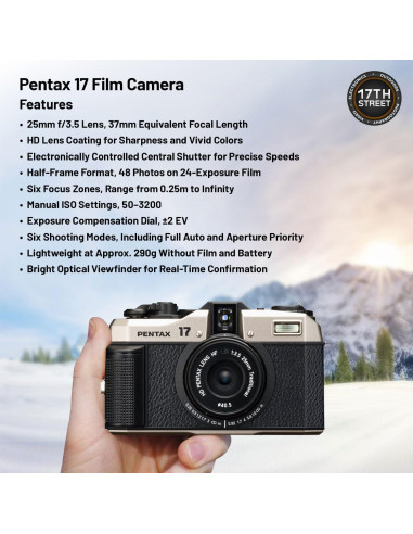 Cámara Compacta Pentax 17 con Lente 25mm F3.5 y Película Kodak