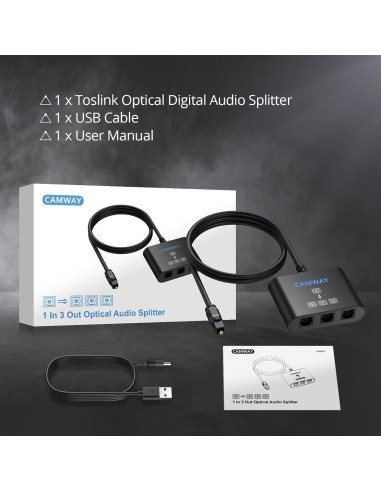 Divisor Óptico Digital CAMWAY 1x3 SPDIF Toslink 1m
