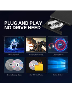 Unidad Externa de CD/DVD Hcsunfly Ultra Delgado USB 3.0 2