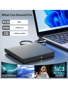 Unidad de CD/DVD Externa Yaeonku USB 3.0 Tipo C 305g 2