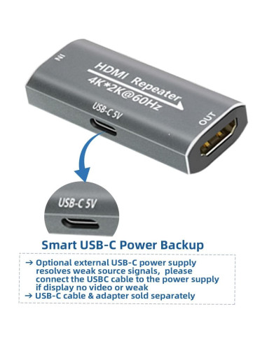 Amplificador HDMI Techigher Extensor 30M 4K 60Hz USB-C