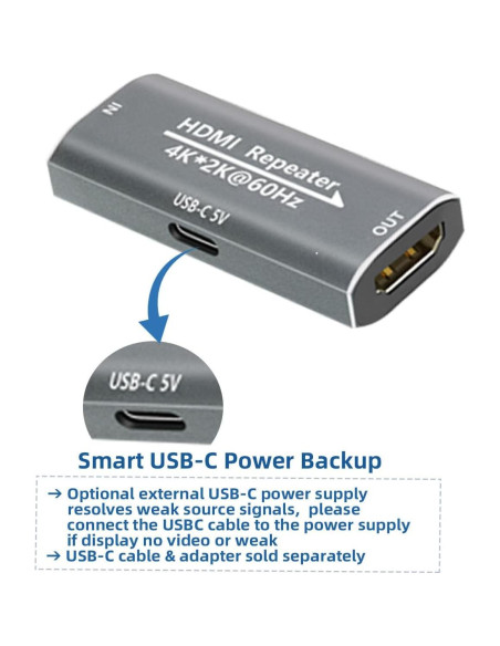 Amplificador HDMI Techigher Extensor 30M 4K 60Hz USB-C