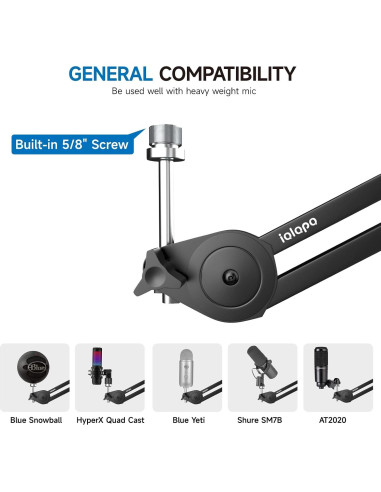 Brazo de Micrófono iQLQPQ Soporte de Suspensión 35cm Metal