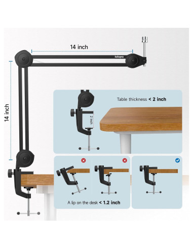 Brazo de Micrófono iQLQPQ Soporte de Suspensión 35cm Metal