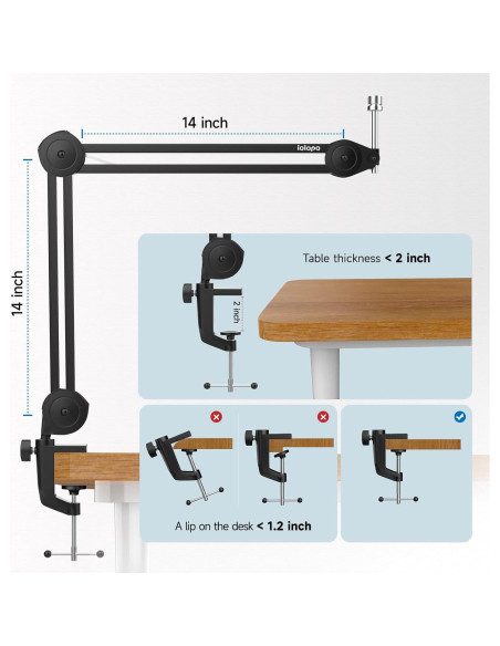 Brazo de Micrófono iQLQPQ Soporte de Suspensión 35cm Metal